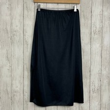 Vintage Bali Studio Nylon Stretch Waist Knee Length Side Slit Basic Black Slip