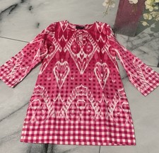 Oscar de la Renta girls Pink & White Ikat Shift Dress, 3/4 Sleeve, M 