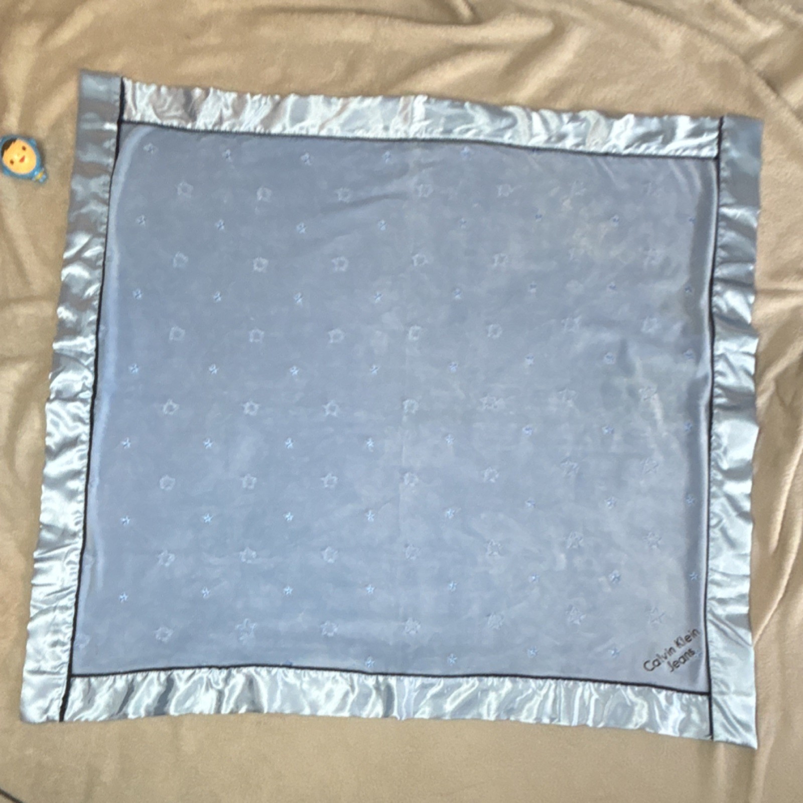 Calvin Klein Jeans Light Blue Star Embroidered Satin Trim Blanket 30" x 30" thumbnail 3