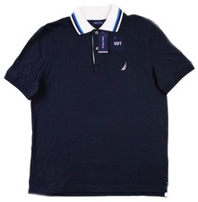 Nautica Polo Shirt Mens Small Navy Blue White Collar Soft Pique Classic Fit New
