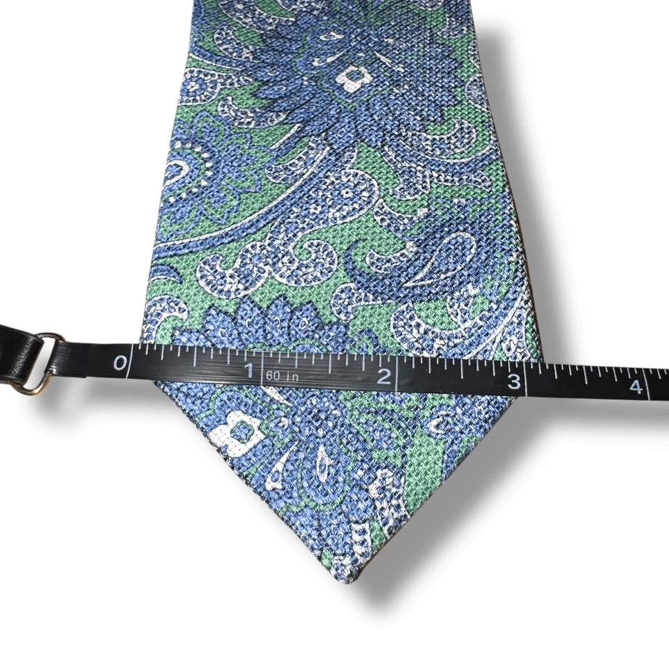 Corbata Breuer azul y verde cachemira seda y lino hecha a mano en Italia Foto 2 de 4