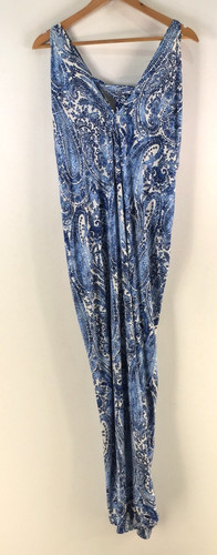 Sacha Drake dress womens 14 maxi blue paisley sleeveless Vneck 128170