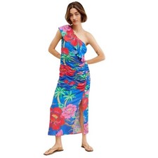 FARM Rio for Anthropologie Tropical Floral One Shoulder Ruched Maxi Dress Medium