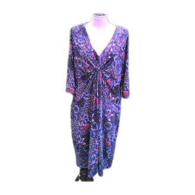 Plus Size Summer Tea Dress Women's Size 3x Maxi 3/4 sleeve v-neck Blue Multi 