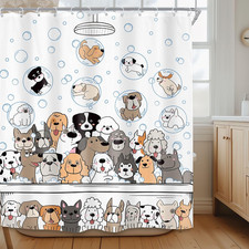 Svbright Cute Funny Dog Shower Curtain 60Wx72L Inch Cartoon Puppy Raining