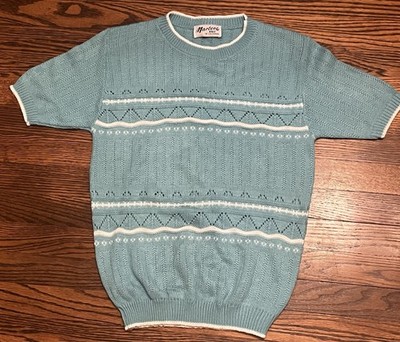 Vintage Marlene Knit of California Short-sleeve Sweater Turquoise Size Small