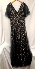LADIES EVER PRETTY, BLACK & SEQUIN LEAF EMBOIDERY, EVENING GOWN SIZE 14- CG C34