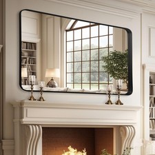 Wall-Mounted Mirror Rectangle Mirror with Black Aluminum Frame, HD Glass