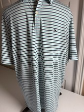Vineyard Vines Men's Performance Golf Polo Aqua Navy White Stripe Medium Casual
