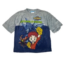 Vintage 1999 Digimon Graphic Tee T-Shirt Tie Dye FLAW Blue Anime Youth Small 6/7
