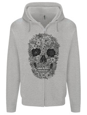 A Skull Made of Flowers Gothic Rock Biker Mens Zip Up Hoodie
