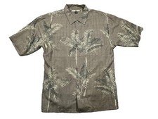 Tommy Bahama Men  s XL 100 Silk Palm Tree Shirt Brown Beige Hawaiian Camp