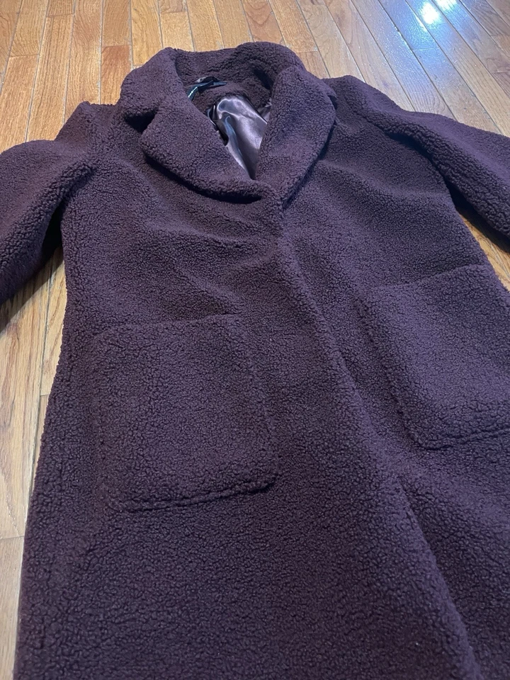 Женщин средний бордовый бордовый бордовый French Connection шерпа флис длинный бушлат новый без ЯРЛЫКОВ - Изображение 3 из 4