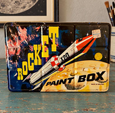 Vintage 1950s Atomic Space Age Rocket Tin Litho Paint Box Made in England