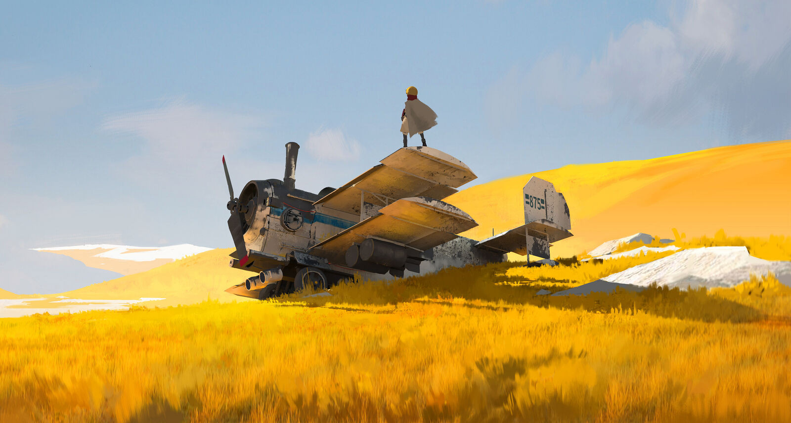 Playmat Desk Mat Anime art concept landscape field sky airplane Play