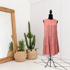 Banana Republic Factory Women's M Petite 1/2 Button Front Satin Dress Peach Pink