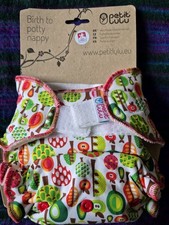 Reusable nappy, Petit Lulu Fitted Nappy One Size Fruit Trees Brand New