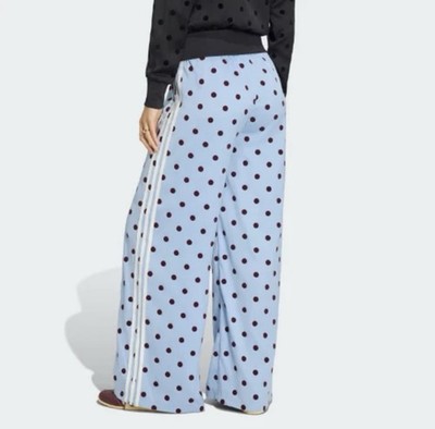 Adidas Satin Polka Dots Wide Leg Track Pant Clear Sky Black | size