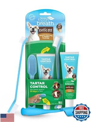 TropiClean Fresh Breath Oral Care Kit - Soft Bristle Finger Toothbrush - Dog