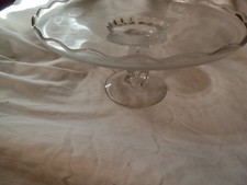 Tear Drop /scalloped Clear Glass pedestal cake stand 11" dia.