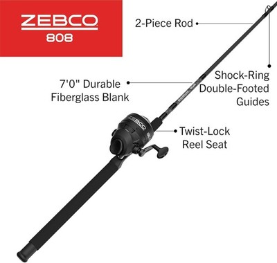 Zebco 808 Spincast Reel and Fishing Rod Combo, 7-Foot Durable 80
