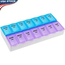 AM PM Pill Organizer Large Capacity Easy Open Medication Tracker Clear Lids New