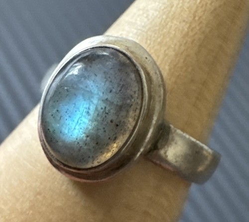 STUNNING Sterling Silver Labradorite GEMSTONE Ring Size M Cabochon Simple Design