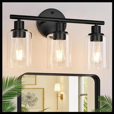 3-Light Bathroom Light Fixtures, 17.23" Black Modern Vanity Lights with Clear...