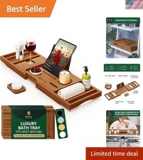 Foldable Bathtub Tray Caddy - Wood Bath Tray for Tub, Bamboo Shelf, Expandabl...