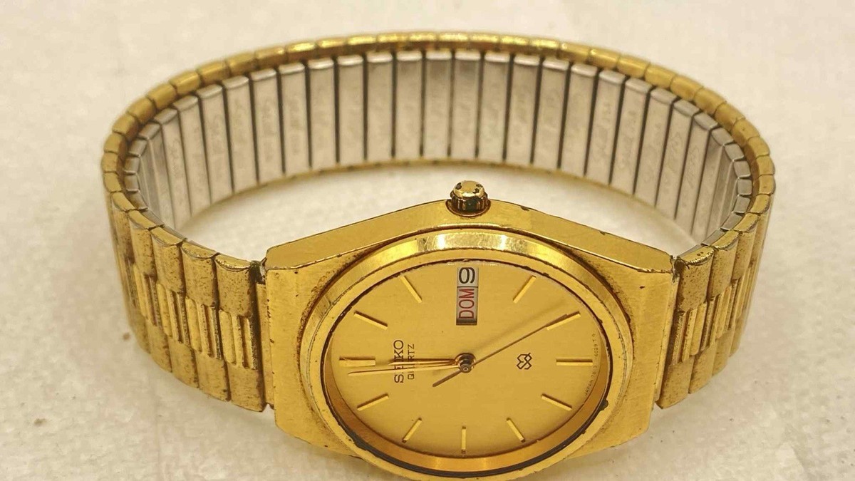 Vintage Men's Watch SEIKO Quartz 7813-6039 SQ Gold Tone Day/date
