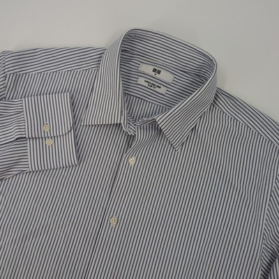 Uniqlo Dress Shirt Mens M Super Non Iron Slim Jersey Striped Blue White Classic 