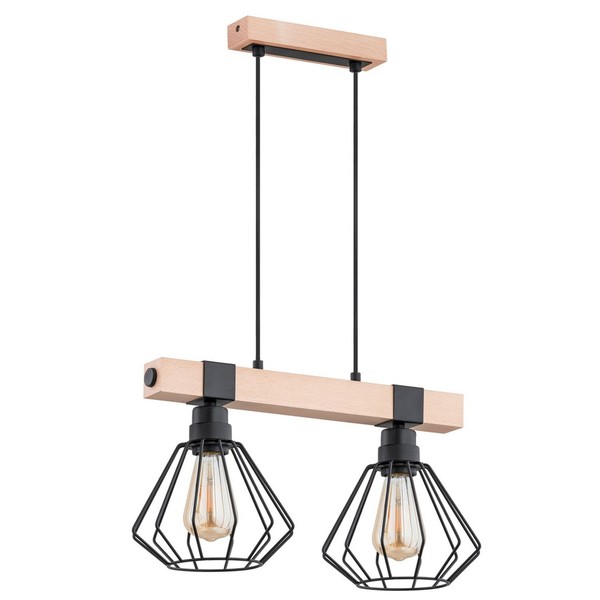 Pendelleuchte 2-Flammig Holz Natur Esstisch E27 L:44 Cm HäNgelampe Esszimmer-image