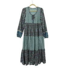 American Eagle XS Tiered Mixed Print Floral Midi Dress Pockets Boho Bishop Slv