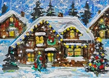 ACEO Original  PAINTING Winter XMAS HOUSE Cabin Trees Snow Holiday Landscape ART
