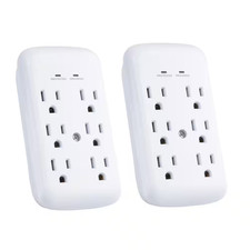 6-Outlet Wall Mounted Surge Protector, White 2-Pack 