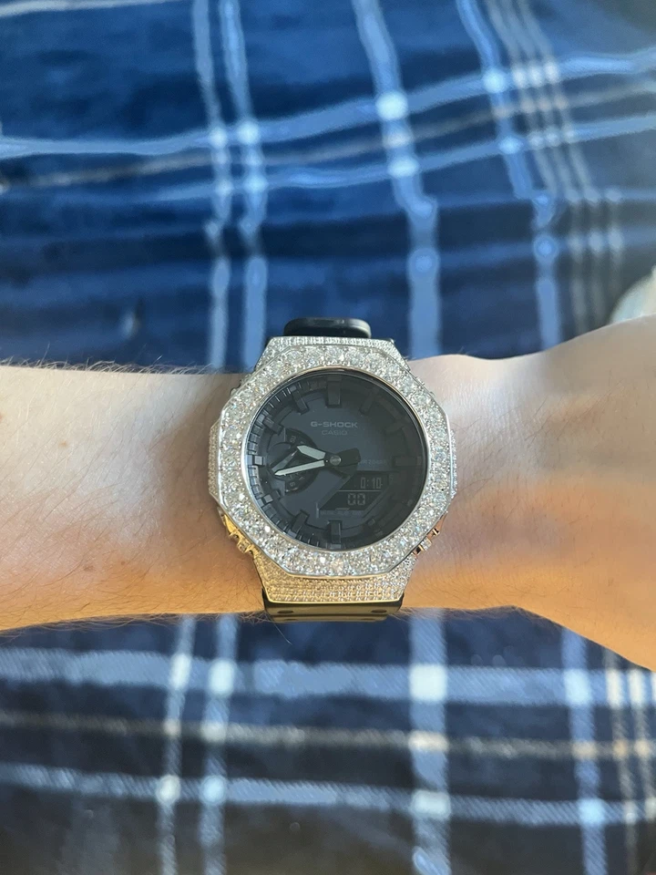 Amortiguador MOISSANITE totalmente personalizado plata 925 Casio G GA-2100