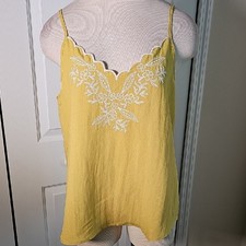 Blu Pepper Yellow Camisole with White Embroidery. Size Meduim