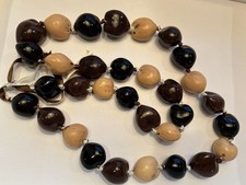 Long Tagua Nut Necklace Boho Eco Jewelry Vegetable Ivory Brown Black 0036