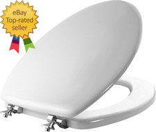 1844CP 000 Toilet Seat with Chrome Hinges Will Never Come Loose ELONGATE White