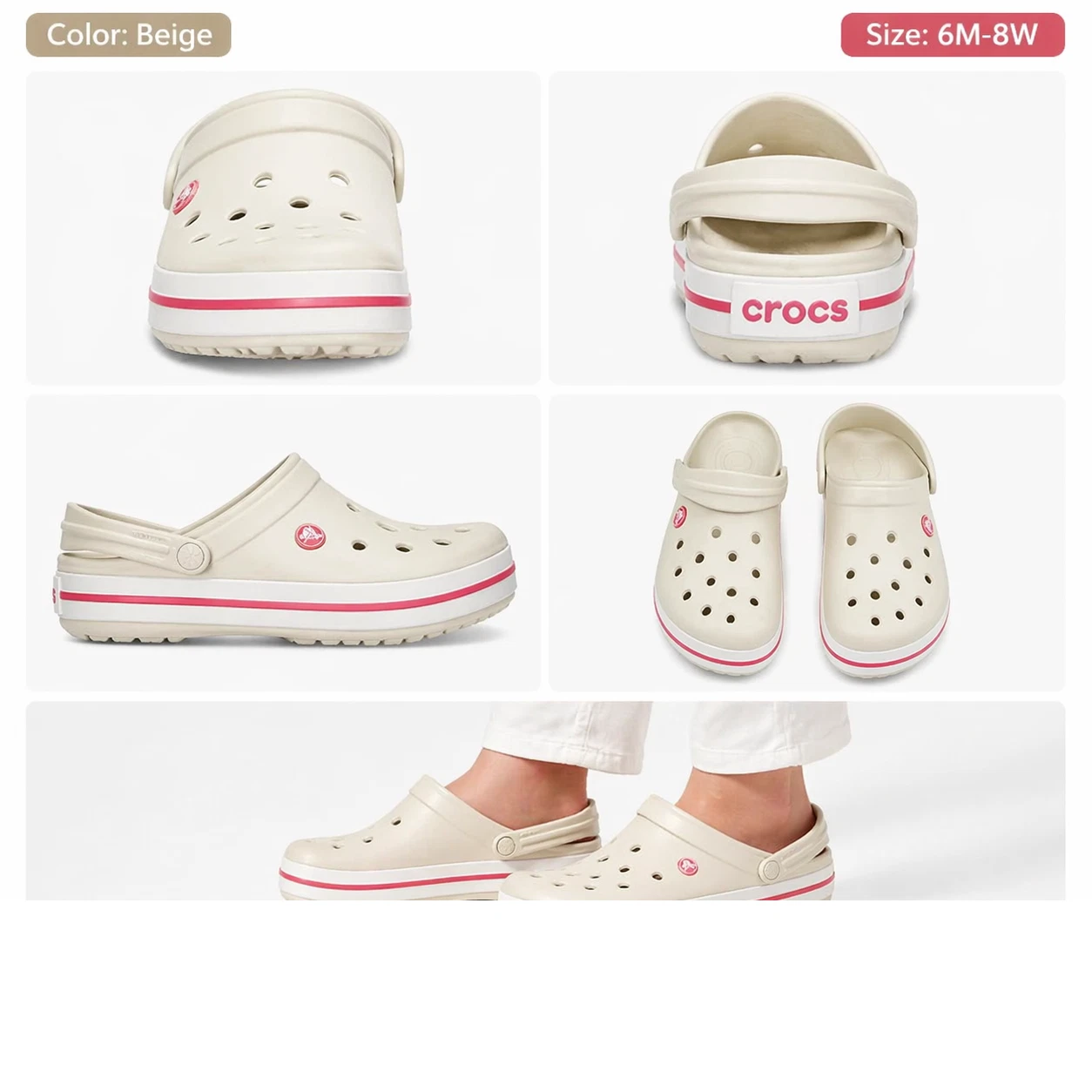 Crocs Unisex Crocband Clog Beige Casual Slip On Comfort Sandals 6M -8W