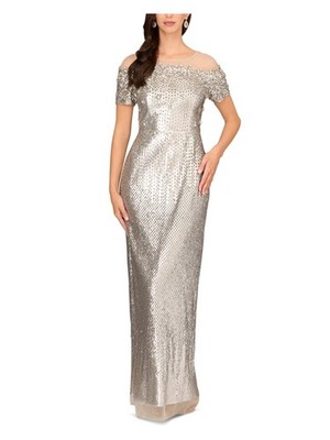 AIDAN MATTOX Womens Silver Back Short Sleeve Full-Length Formal Gown Dress 2