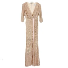 NWT Ieena By Mac Duggal #42015 Gold Sequin Draped Gown Dress Size 0 NEW