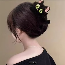 Plush Black Cat Hair Claw Clip   Cute Furry Kitty Hair Accessory for Women,Girls