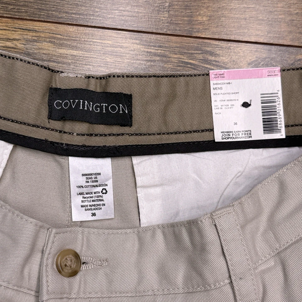 Pantalones Cortos Covington Plisados Frontales Para Hombre 36 Beige Tiro Alto Nuevos Foto 3 de 4