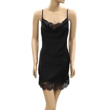 Anthropologie Black Slip Mini Dress Sleeveless Lace Cowl Neck Cami XS New 284491