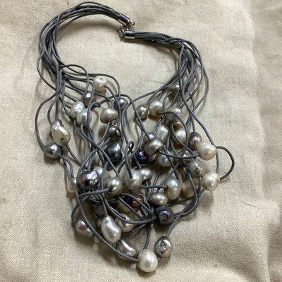 Multi Strand Baroque And Suede Cord Necklace