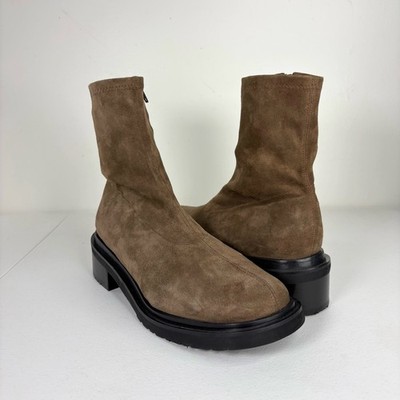 by Far KAH Boots Women s 39 US 9 Brown Suede Stretch Ankle Zip Designer Hipster