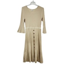 Sandra Darren Dress Womens XL Beige Ribbed Sweater Button Front Midi 46in Long