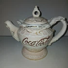 Vintage Coca-Cola White/Gold Ceramic Tea Set Teapot w/ Lid See Description