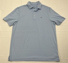 Vineyard Vines Polo Shirt Men's M Blue White Striped Performance Golf Stretch